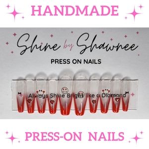 Handmade Luxury Press-On Nails | Sturdy & Reusable | SMILEY FACE RED